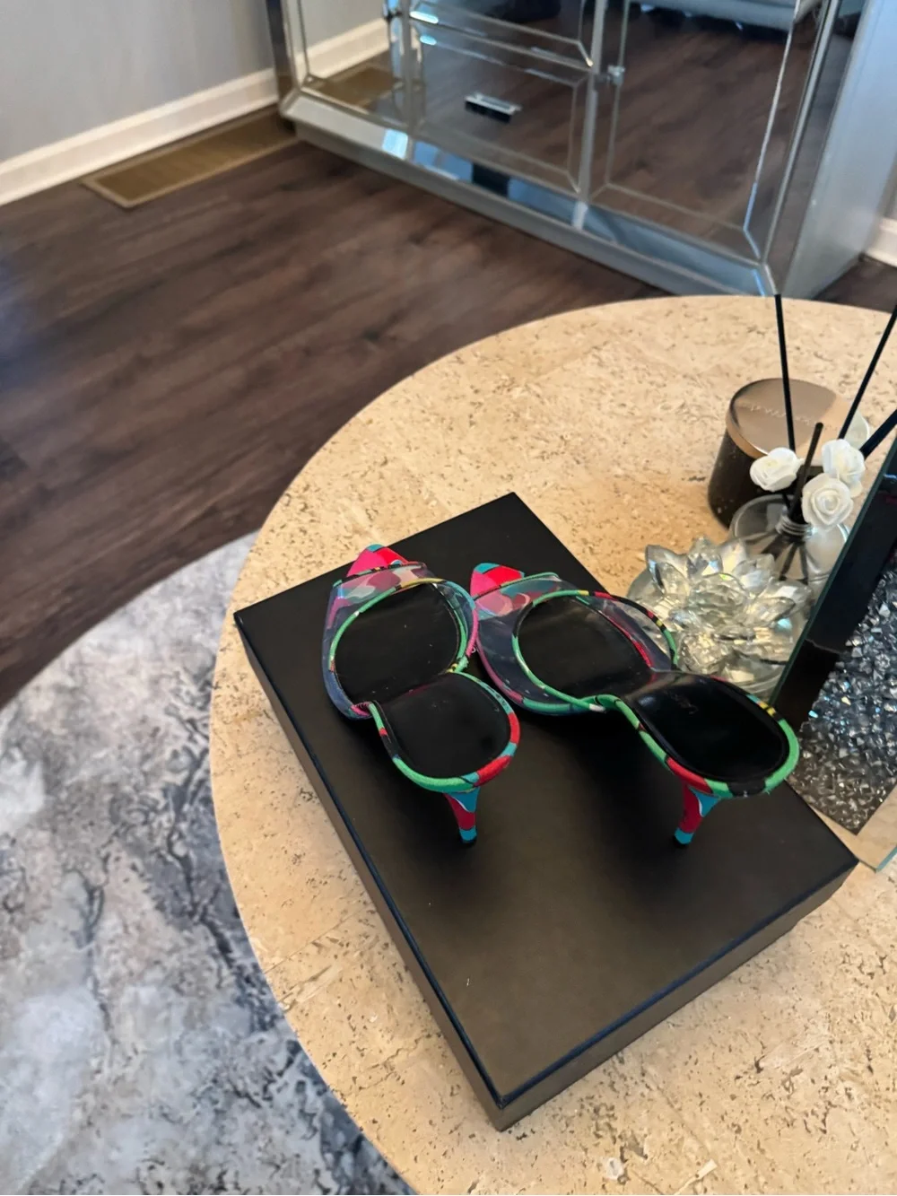 Saint Laurent Printed PVC Mule Heels Sandals - Picture 8 of 16